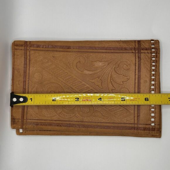 Morrocan Hand Tooled Leather Wallet 6.5x 4.25 Tan Brown - Picture 8 of 11